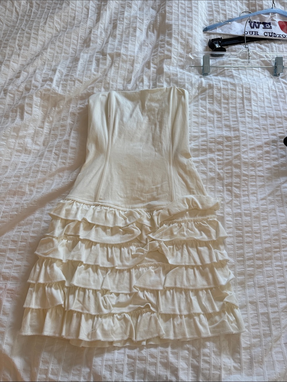 Edikted Cream Strapless Ruffle Mini Dress